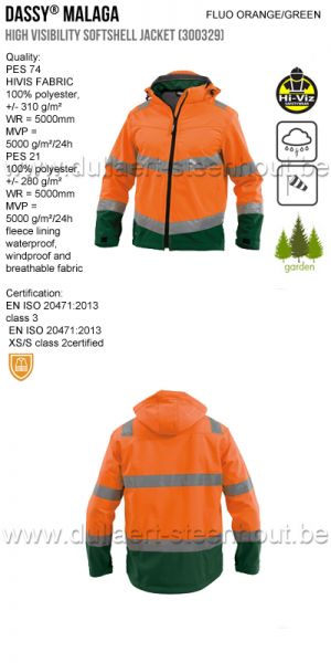 Dassy - Malaga fluo oranje / groene softshell werkvest / werkjas voor hoge zichtbaarheid