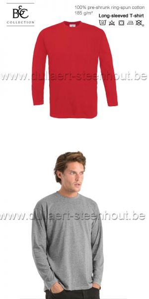 B&C - T-shirt met lange mouwen Exact 190 LSL / 100% katoen / rood