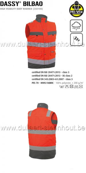 DASSY® Bilbao (350100) Fluo rode bodywarmer / fluo rood - grijs