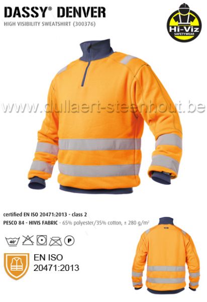 Dassy - Denver fluo oranje/blauwe werksweater met elastische reflecterende banden