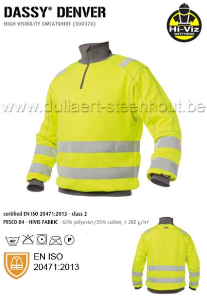 Dassy - Denver fluo gele/grijze werksweater met elastische reflecterende banden