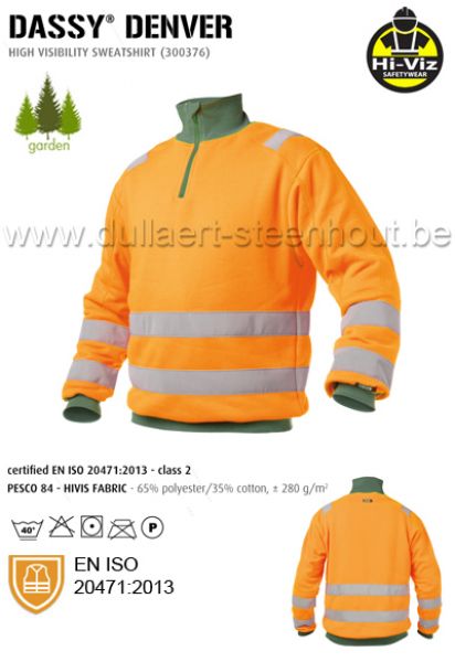 Dassy - Denver fluo oranje/groene werksweater met elastische reflecterende banden
