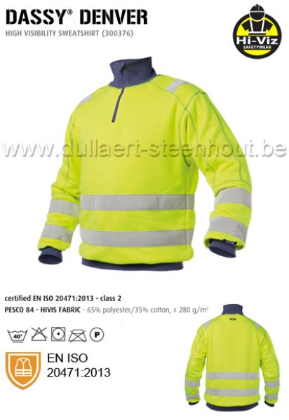 Dassy - Denver fluo geel/blauwe werksweater met elastische reflecterende banden