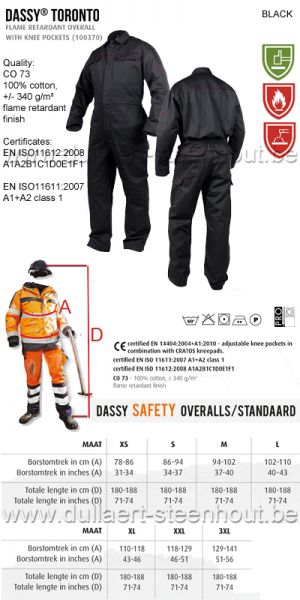 DASSY® Toronto (100370) Vlamvertragende zwarte overall met kniezakken