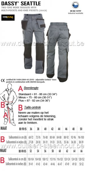 DASSY® Seattle (200428) Tweekleurige werkbroek met kniezakken grijs/zwart 245g.