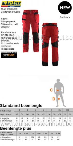 Blaklader - 155518605699 Rode werkbroek met spijkerzakken