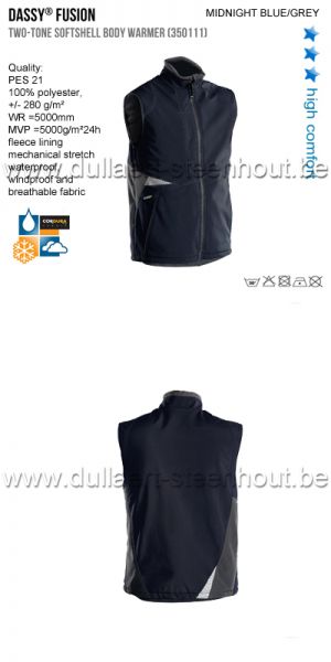 DASSY® Fusion (350111) Tweekleurige softshell bodywarmer - nachtblauw/grijs