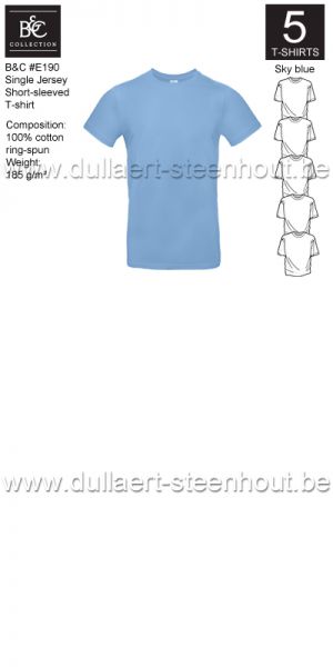 B&C - E190 T-shirt Single Jersey - sky blue - 5 STUKS PROMOTIE