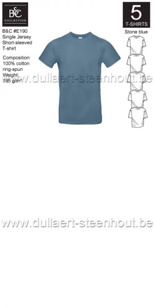 B&C - E190 T-shirt Single Jersey - stone blue - 5 STUKS PROMOTIE