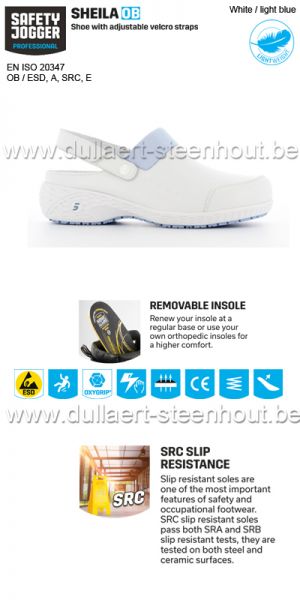 Safety Jogger SHEILA OB Schoen met verstelbare velcro - white / light bleu