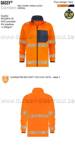 DASSY® Camden (300504) Hoge zichtbaarheids midlayer jacket - fluo oranje/navy