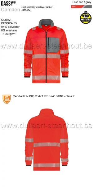 DASSY® Camden (300504) Hoge zichtbaarheids midlayer jacket - fluorood/grijs
