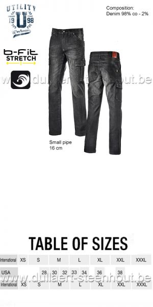 Diadora - Pant cargo / Stretch jeans werkbroek - jeans spijker werkbroek 702.172115 zwart