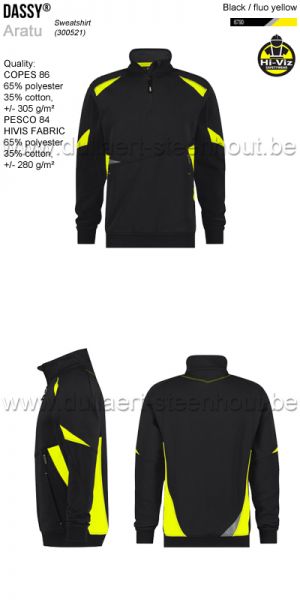 DASSY® Aratu (300521) Sweater met korte rits - zwart / fluogeel