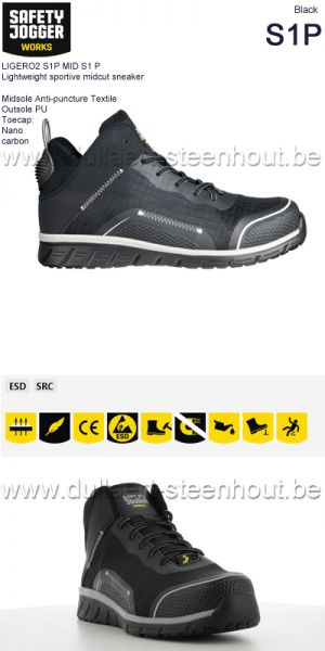 Safety Jogger LIGERO2 S1P MID S1P Lichtgewicht sportieve halfhoge sneaker - black