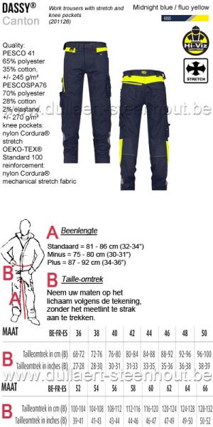 DASSY® Canton (201126) Werkbroek met stretch en kniezakken - nachtblauw / fluogeel