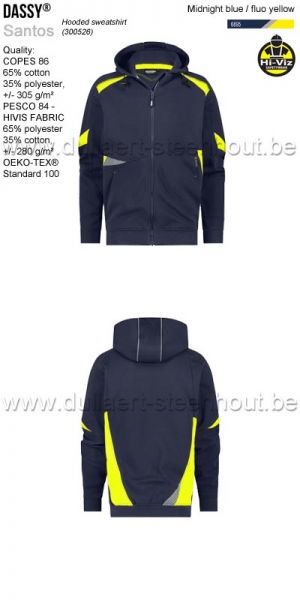 DASSY® Santos (300526) Hooded sweatshirt - nachtblauw / fluogeel
