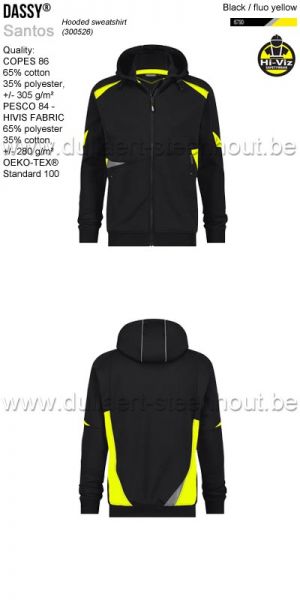 DASSY® Santos (300526) Hooded sweatshirt - zwart / fluogeel