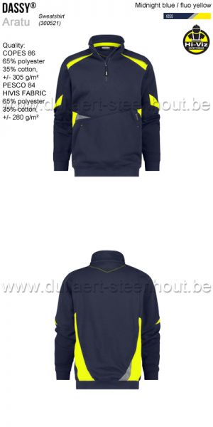 DASSY® Aratu (300521) Sweater met korte rits - Nachtblauw / fluogeel