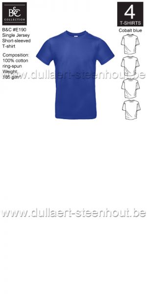 B&C - E190 T-shirt Single Jersey - cobalt blue - 4 STUKS PROMOTIE