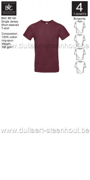B&C - E190 T-shirt Single Jersey - burgundy - 4 STUKS PROMOTIE