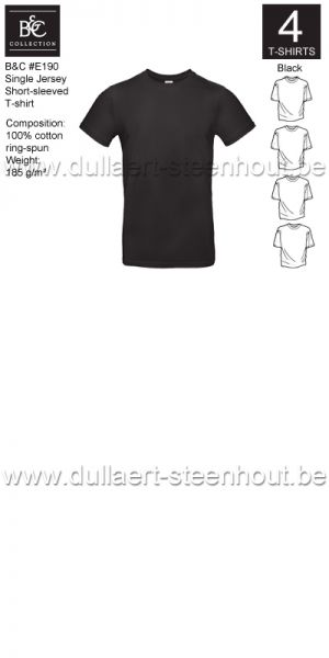 3XL / 4XL / 5XL B&C - E190 Single Jersey Short-sleeved T-shirt - black - 4 STUKS PROMOTIE