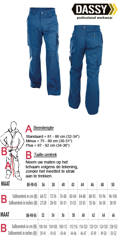 Dassy - MIAMI royal blauwe werkbroek met kniezakken