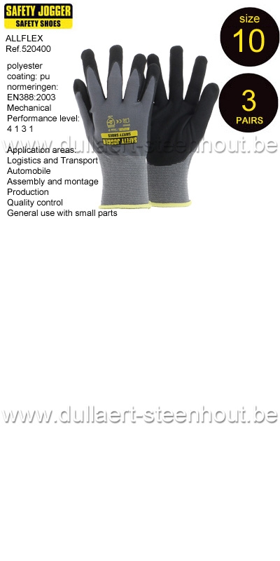 Safety Jogger - 3 PAAR naadloze Allflex handschoenen zwarte microfoamnitril coating - Maat 10