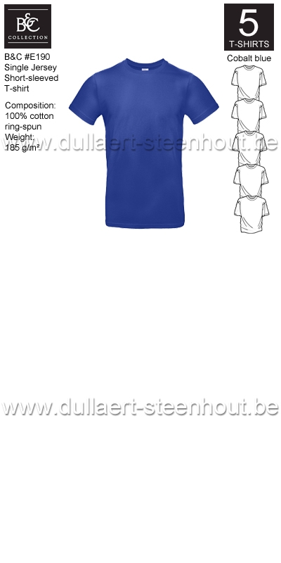 B&C - E190 T-shirt Single Jersey - cobalt blue - 5 STUKS PROMOTIE