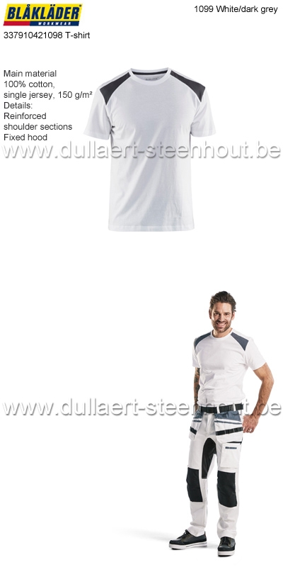 Blaklader 337910421098 T-shirt bi-colour - wit/donkergrijs