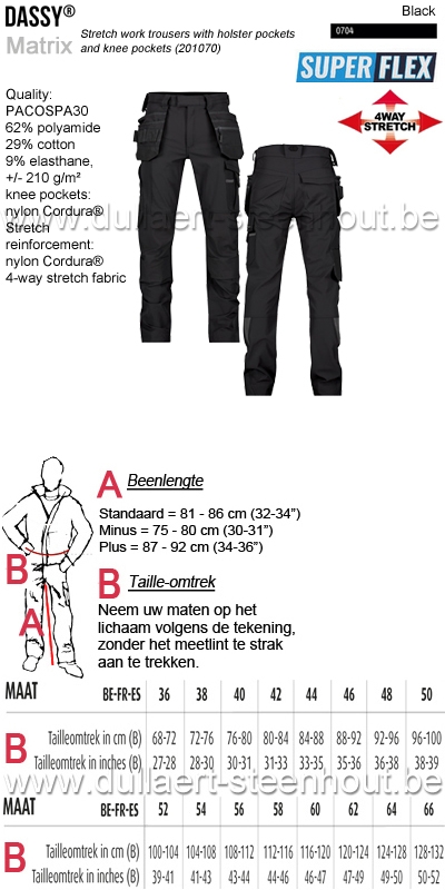 DASSY® Matrix (201070) 4 WAY Stretch werkbroek met kniezakken - zwart