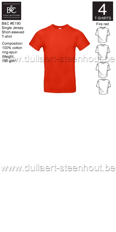 B&C - E190 T-shirt Single Jersey - fire red - 4 STUKS PROMOTIE