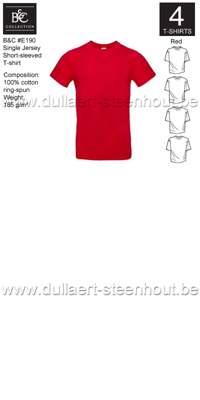 B&C - E190 T-shirt Single Jersey - red - 4 STUKS PROMOTIE